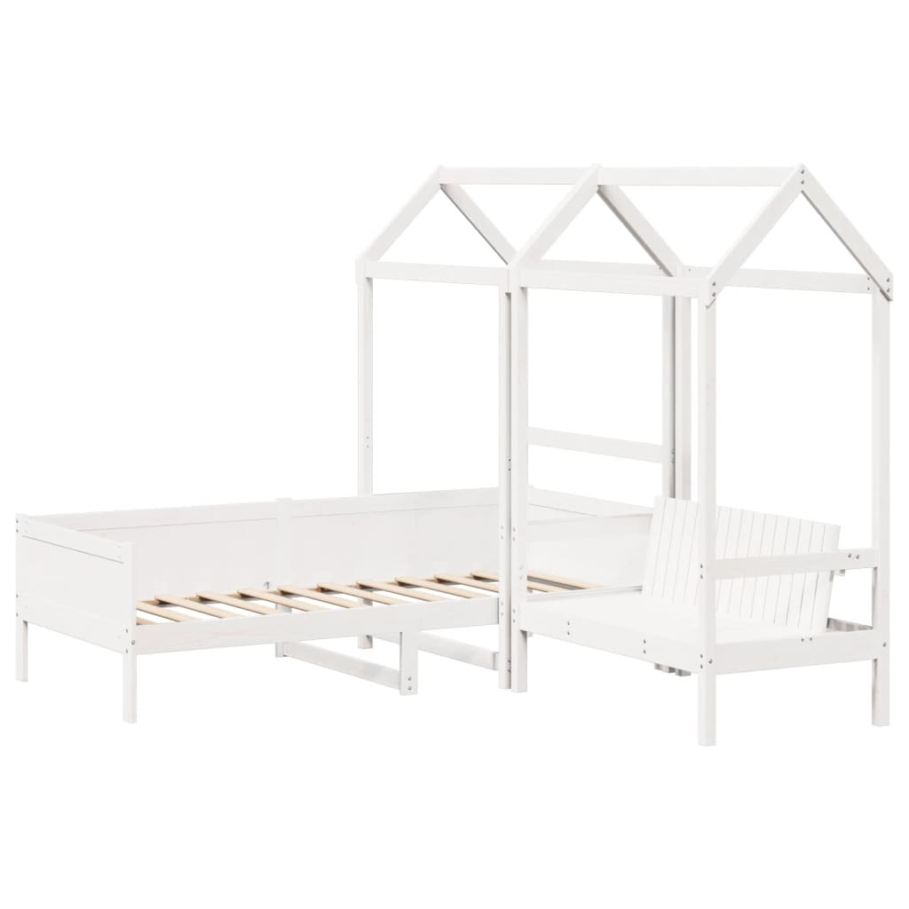 Day Bed and Bench Set with Roof White 90x190 cm Solid Wood Pine