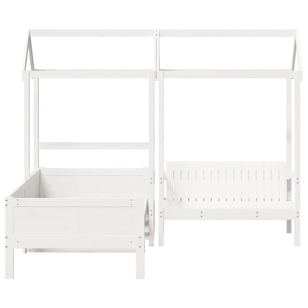 Day Bed and Bench Set with Roof White 90x190 cm Solid Wood Pine