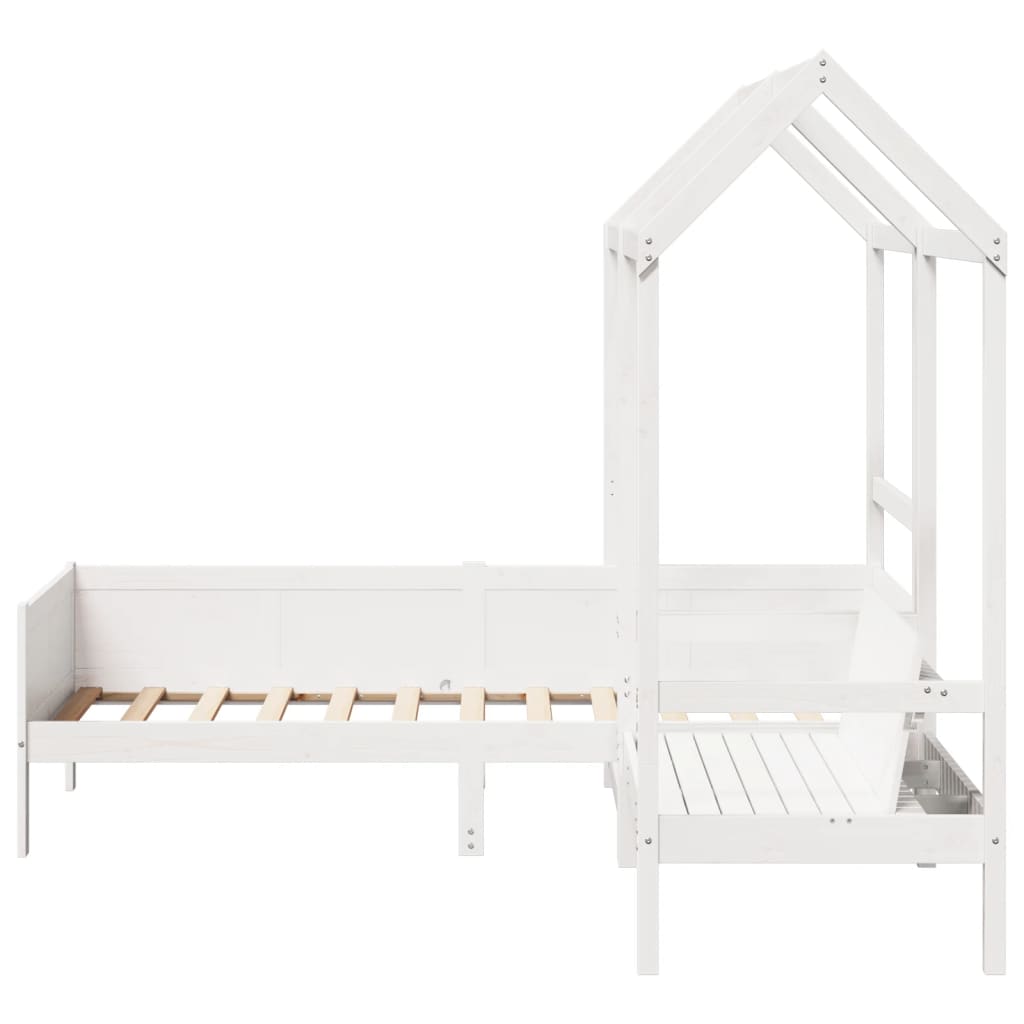 Day Bed and Bench Set with Roof White 90x190 cm Solid Wood Pine