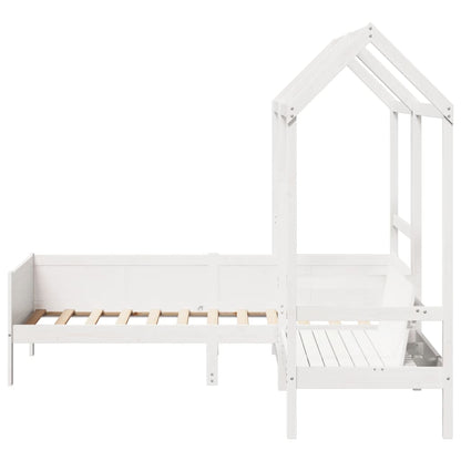 Day Bed and Bench Set with Roof White 90x190 cm Solid Wood Pine