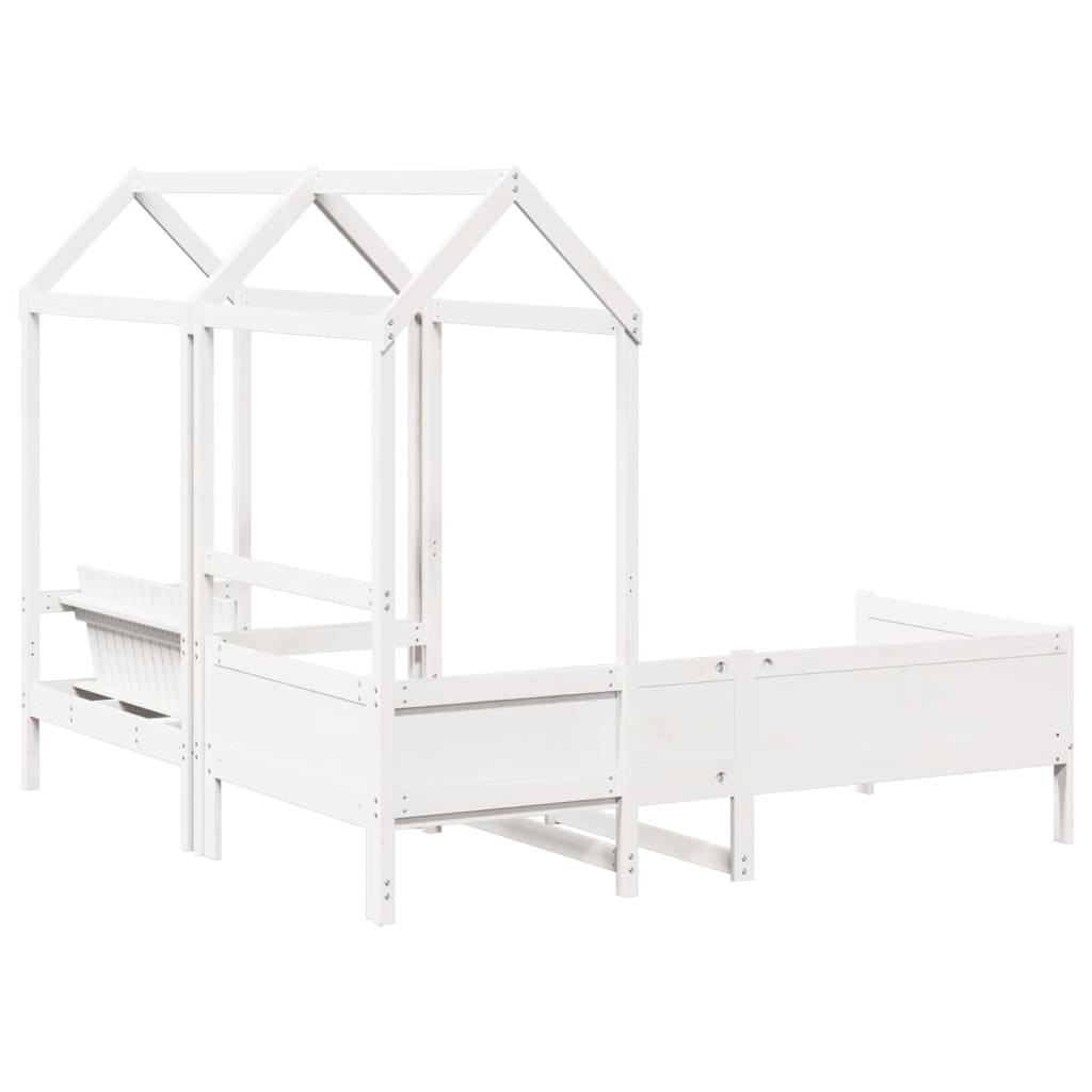 Day Bed and Bench Set with Roof White 90x190 cm Solid Wood Pine