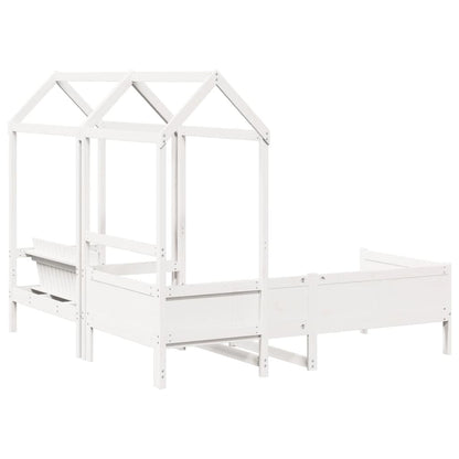 Day Bed and Bench Set with Roof White 90x190 cm Solid Wood Pine