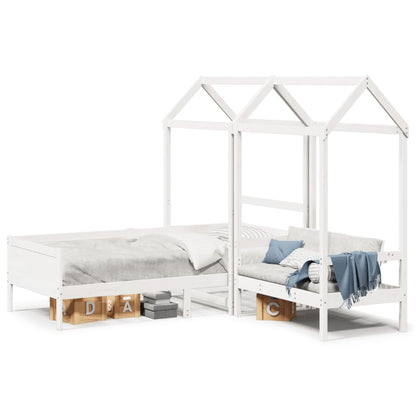 Day Bed and Bench Set with Roof White 90x190 cm Solid Wood Pine