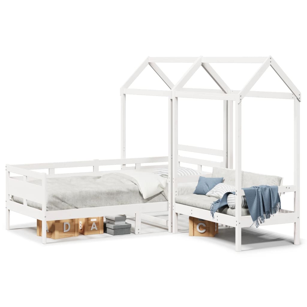 Day Bed and Bench Set with Roof without Mattress White 80x200 cm