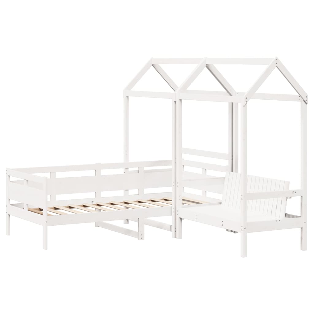 Day Bed and Bench Set with Roof without Mattress White 80x200 cm