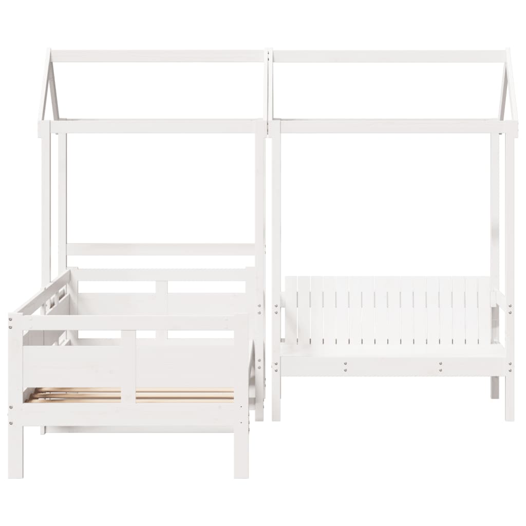 Day Bed and Bench Set with Roof without Mattress White 80x200 cm