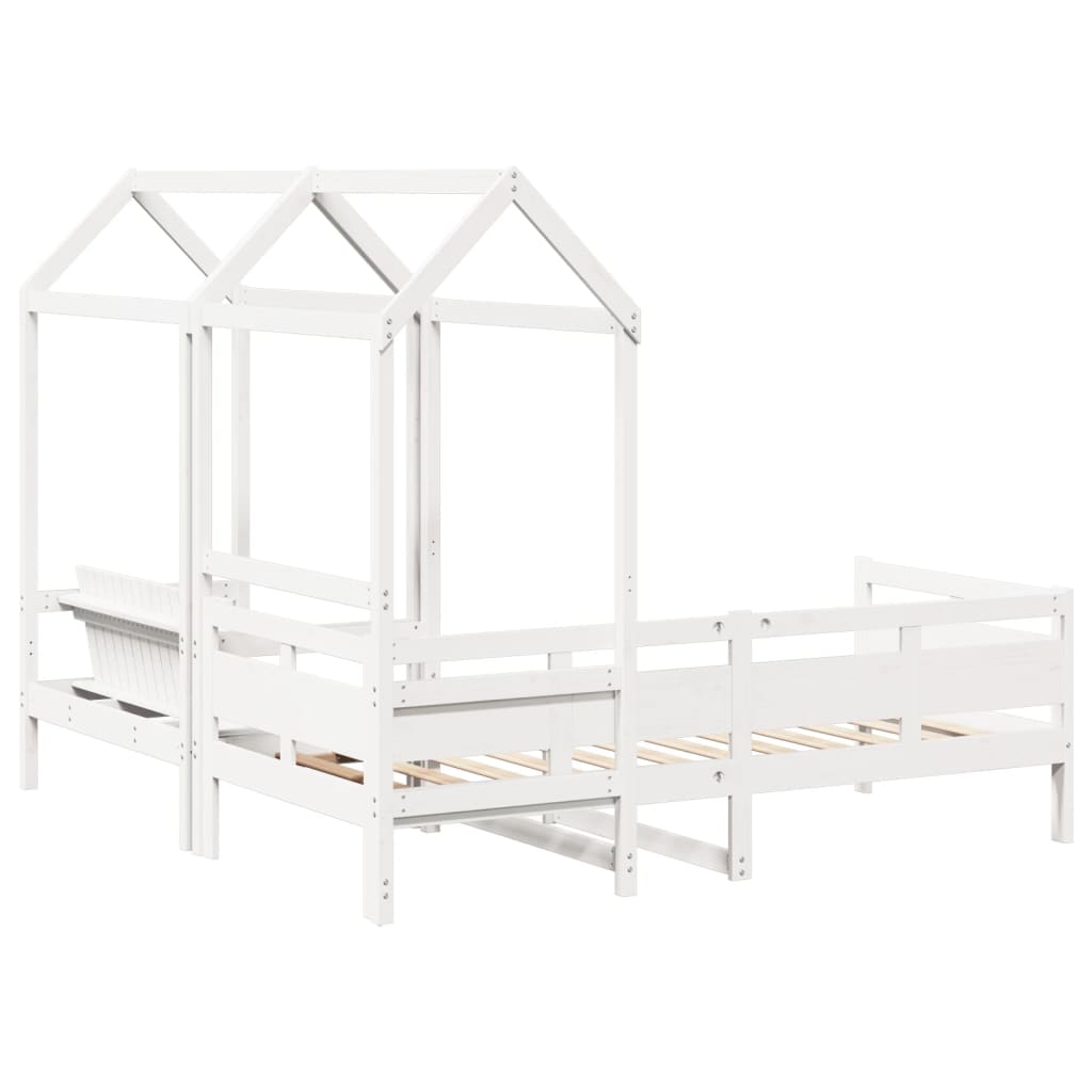 Day Bed and Bench Set with Roof without Mattress White 80x200 cm