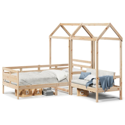 Day Bed and Bench Set with Roof without Mattress 90x190 cm Single