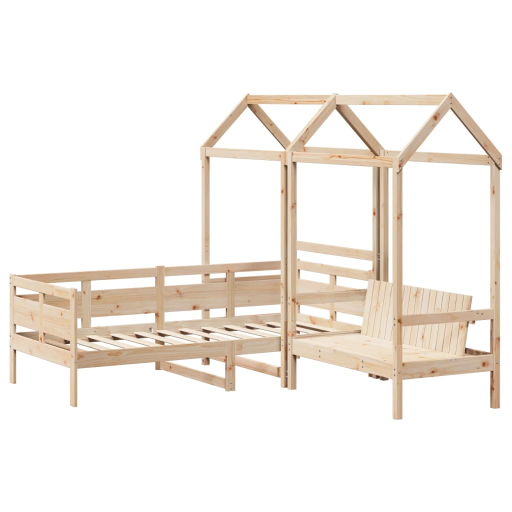 Day Bed and Bench Set with Roof without Mattress 90x190 cm Single