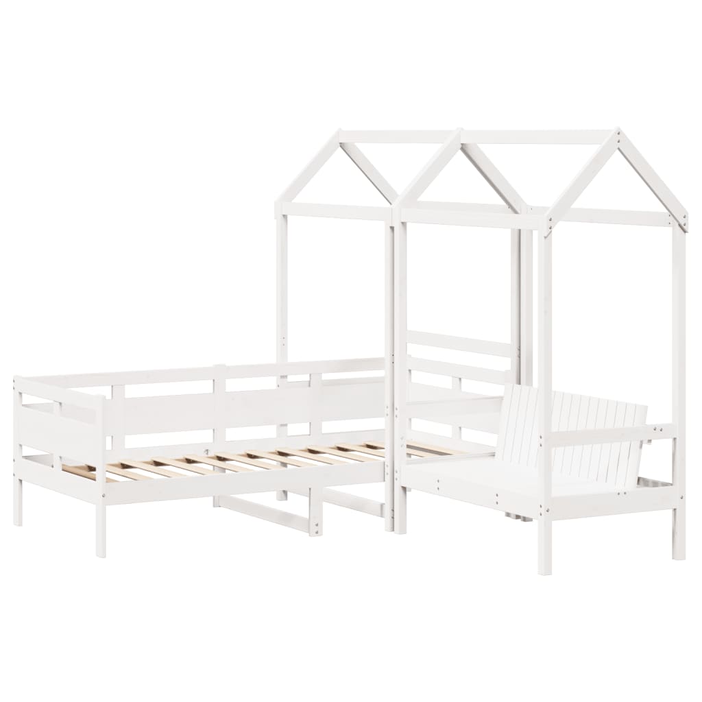 Day Bed and Bench Set with Roof without Mattress White 90x190 cm Single