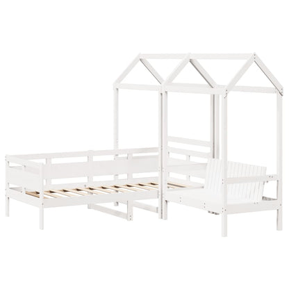 Day Bed and Bench Set with Roof without Mattress White 90x190 cm Single