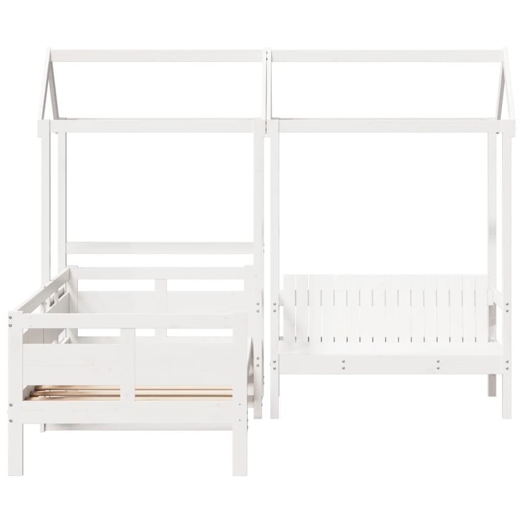 Day Bed and Bench Set with Roof without Mattress White 90x190 cm Single