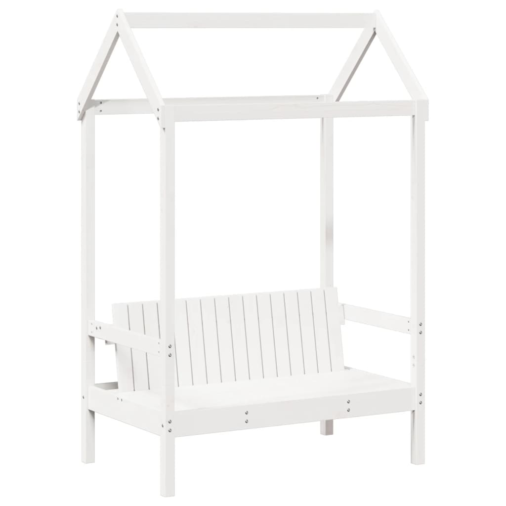 Day Bed and Bench Set with Roof without Mattress White 90x190 cm Single