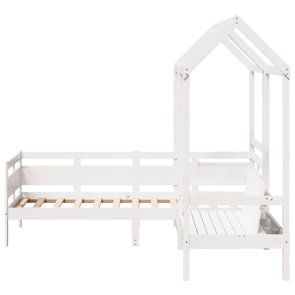 Day Bed and Bench Set with Roof without Mattress White 90x190 cm Single