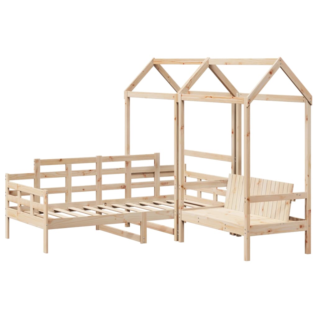 Day Bed and Bench Set with Roof 90x200 cm Solid Wood Pine