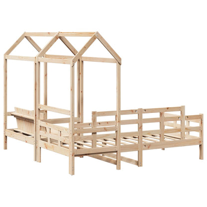 Day Bed and Bench Set with Roof 90x200 cm Solid Wood Pine