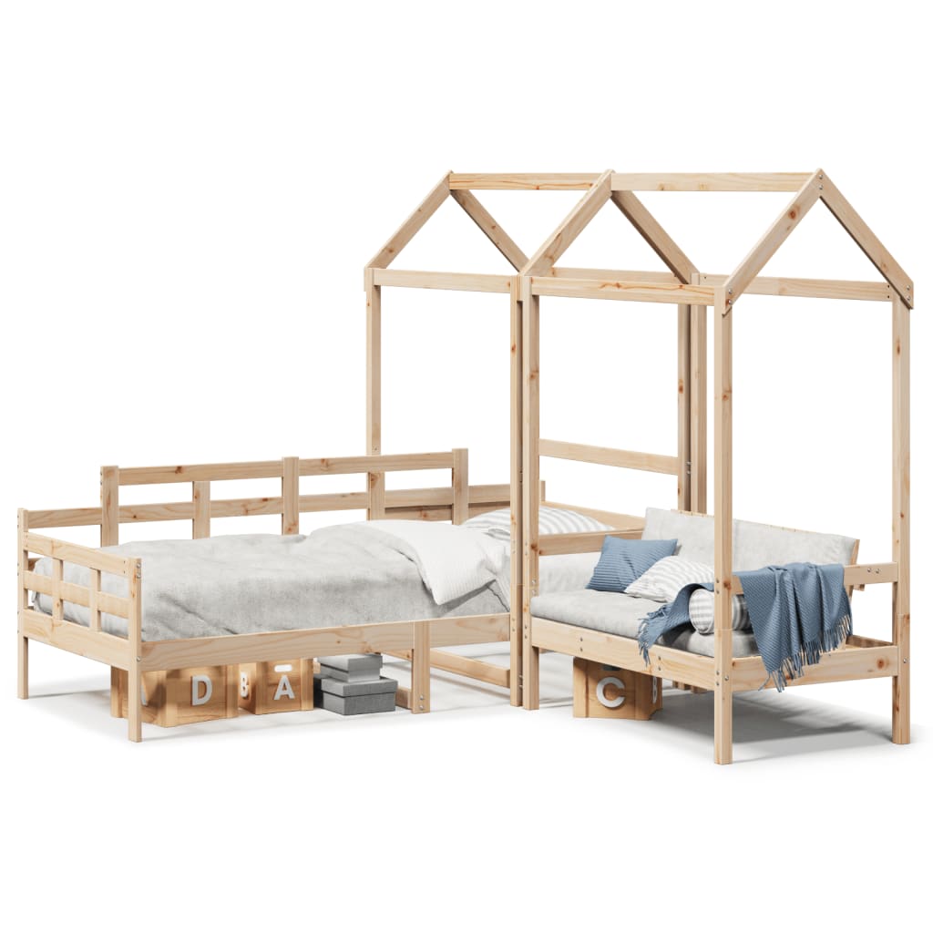 Day Bed and Bench Set with Roof 90x200 cm Solid Wood Pine