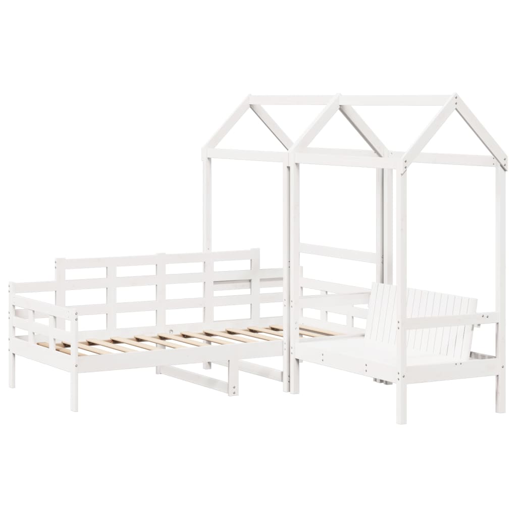 Day Bed and Bench Set with Roof White 80x200 cm Solid Wood Pine