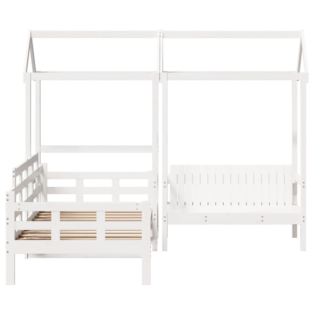 Day Bed and Bench Set with Roof White 80x200 cm Solid Wood Pine