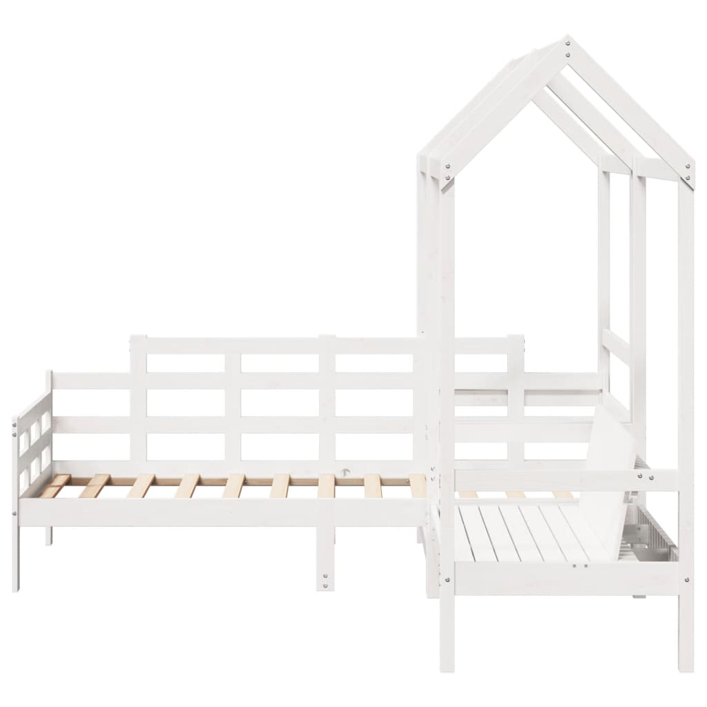 Day Bed and Bench Set with Roof White 80x200 cm Solid Wood Pine