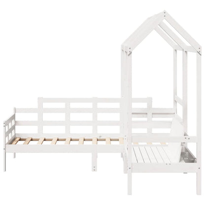 Day Bed and Bench Set with Roof White 80x200 cm Solid Wood Pine