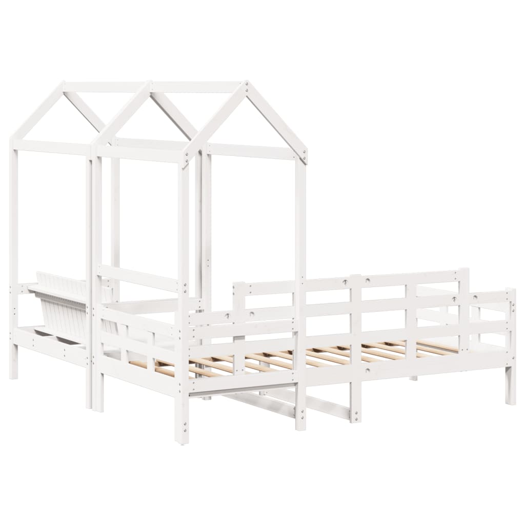 Day Bed and Bench Set with Roof White 80x200 cm Solid Wood Pine