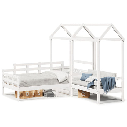 Day Bed and Bench Set with Roof White 80x200 cm Solid Wood Pine