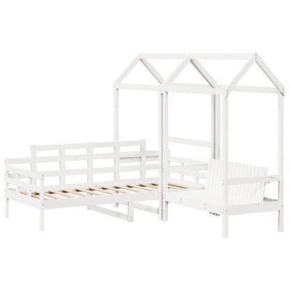 Day Bed and Bench Set with Roof White 90x190 cm Solid Wood Pine