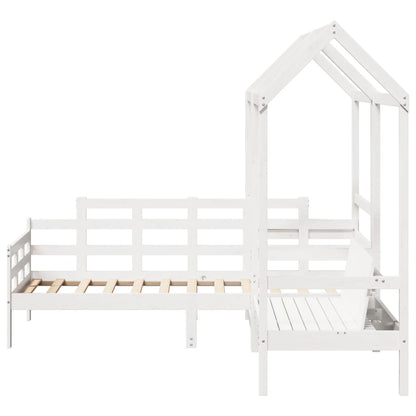 Day Bed and Bench Set with Roof White 90x190 cm Solid Wood Pine