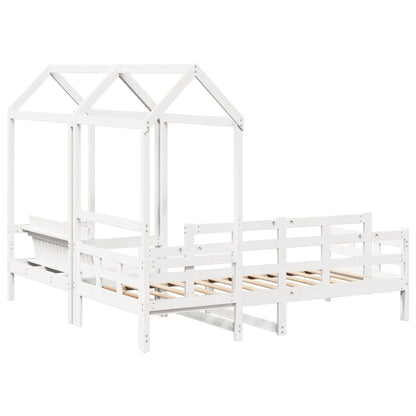 Day Bed and Bench Set with Roof White 90x190 cm Solid Wood Pine