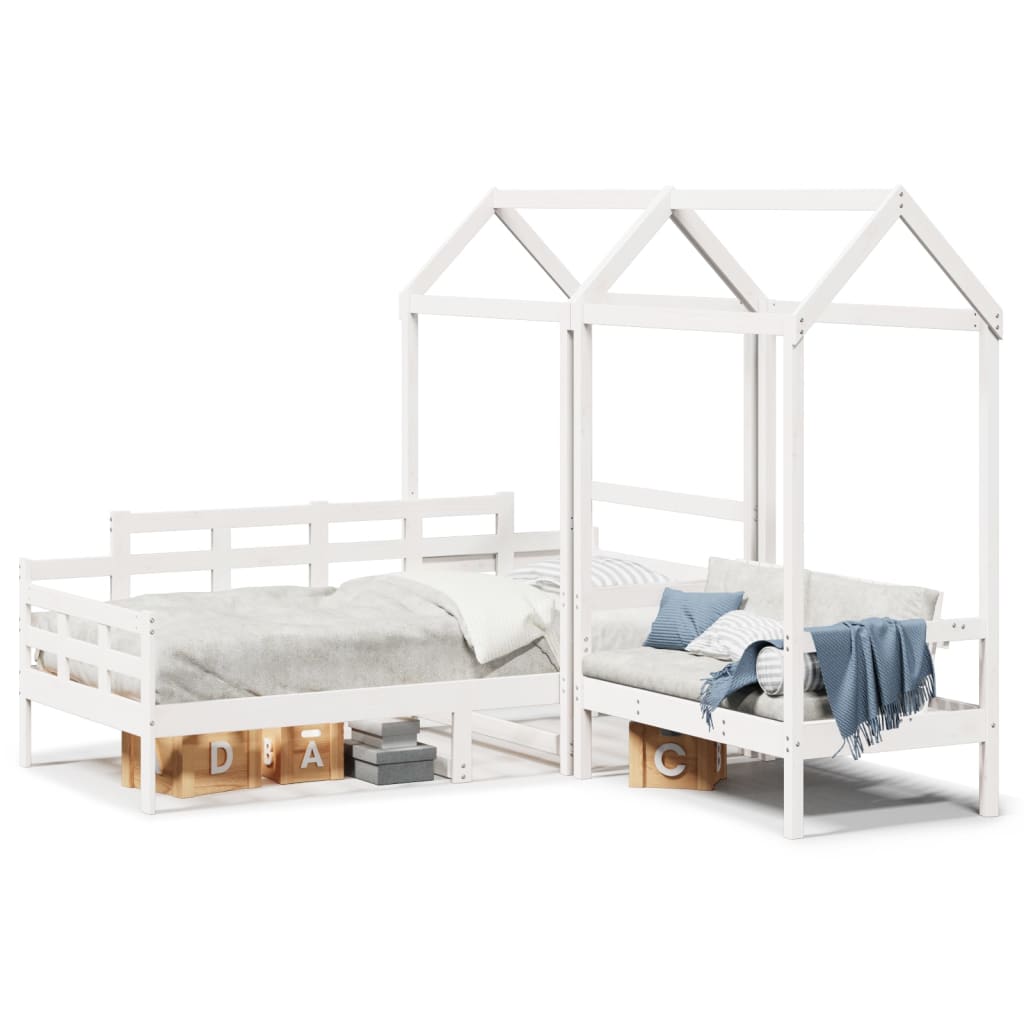 Day Bed and Bench Set with Roof White 90x190 cm Solid Wood Pine