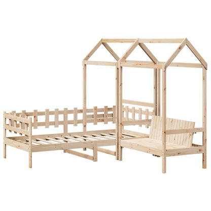 Day Bed and Bench Set with Roof 90x200 cm Solid Wood Pine