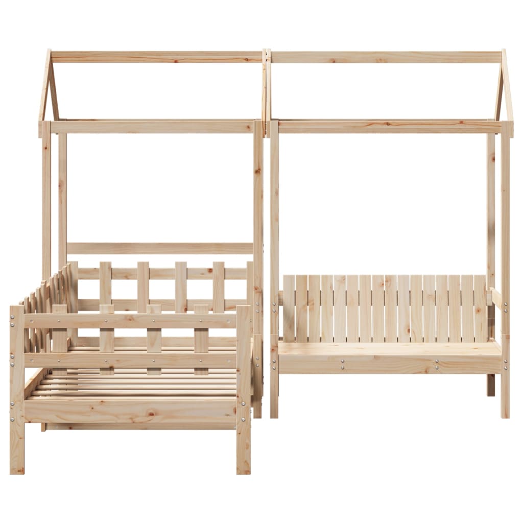 Day Bed and Bench Set with Roof 90x200 cm Solid Wood Pine