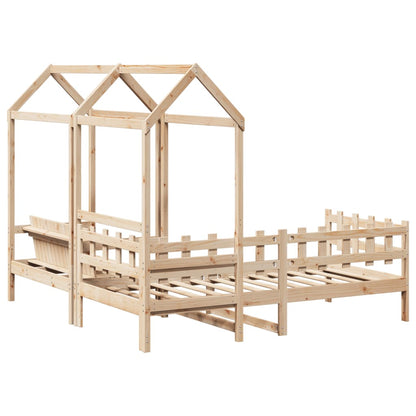 Day Bed and Bench Set with Roof 90x200 cm Solid Wood Pine