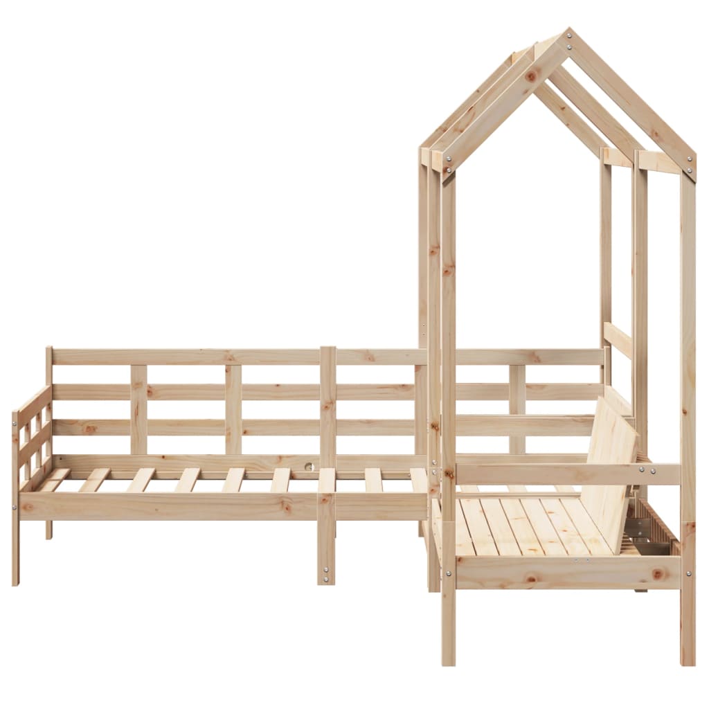 Day Bed and Bench Set with Roof 80x200 cm Solid Wood Pine