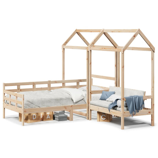 Day Bed and Bench Set with Roof 80x200 cm Solid Wood Pine