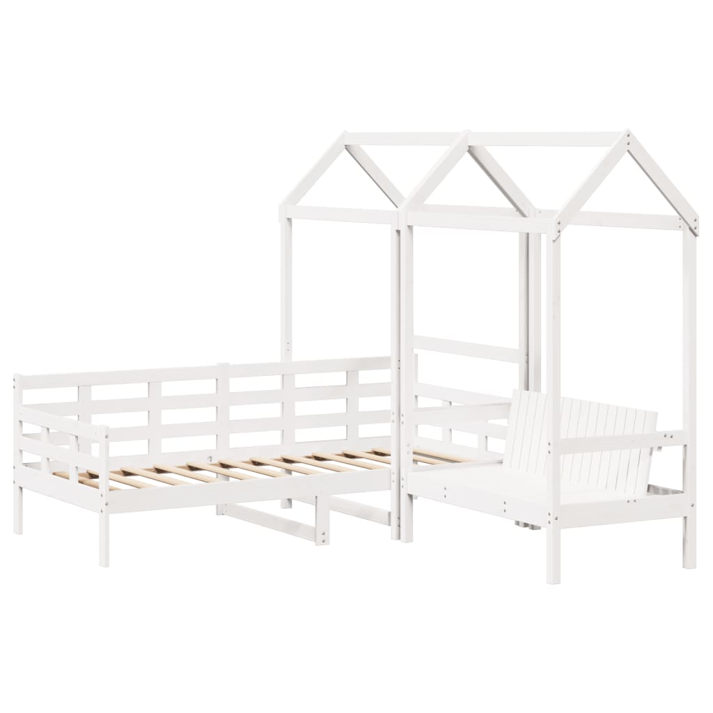 Day Bed and Bench Set with Roof White 80x200 cm Solid Wood Pine