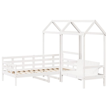 Day Bed and Bench Set with Roof White 80x200 cm Solid Wood Pine