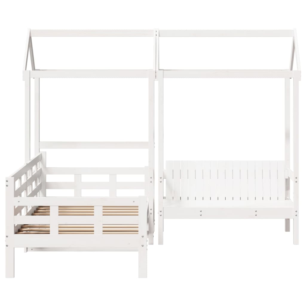 Day Bed and Bench Set with Roof White 80x200 cm Solid Wood Pine