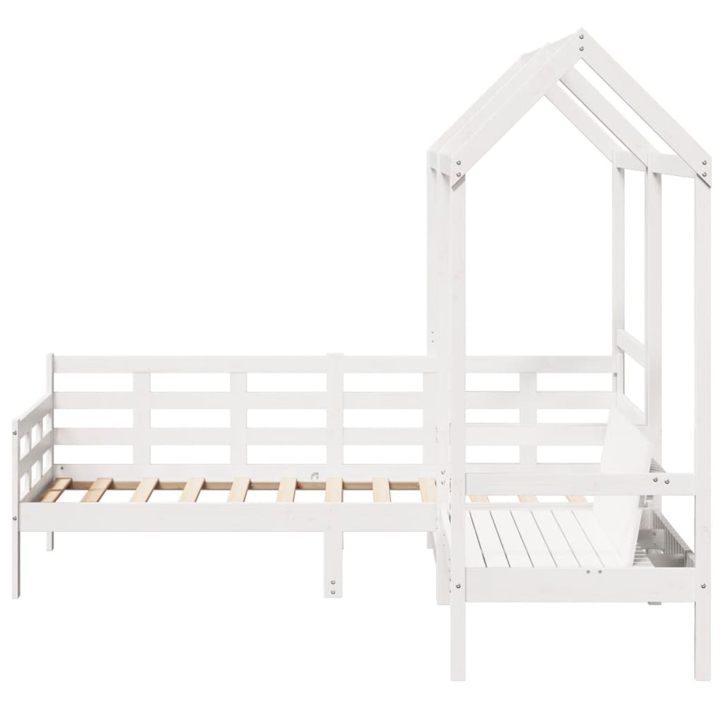 Day Bed and Bench Set with Roof White 80x200 cm Solid Wood Pine