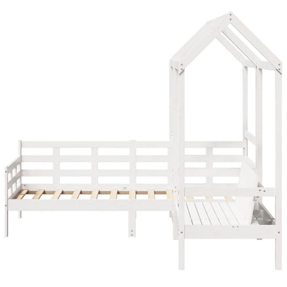 Day Bed and Bench Set with Roof White 80x200 cm Solid Wood Pine