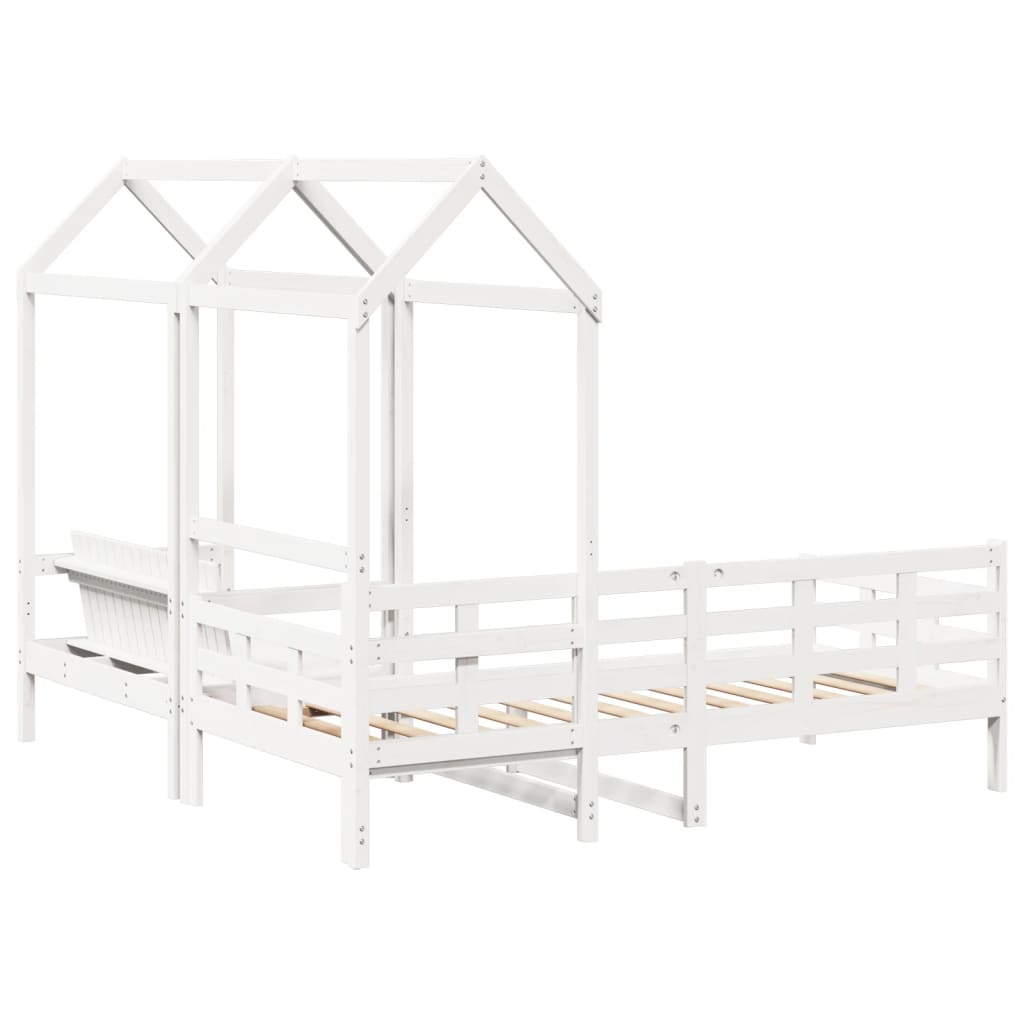 Day Bed and Bench Set with Roof White 80x200 cm Solid Wood Pine