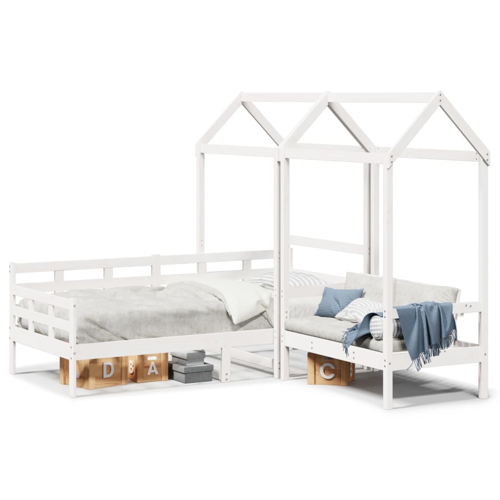 Day Bed and Bench Set with Roof White 80x200 cm Solid Wood Pine