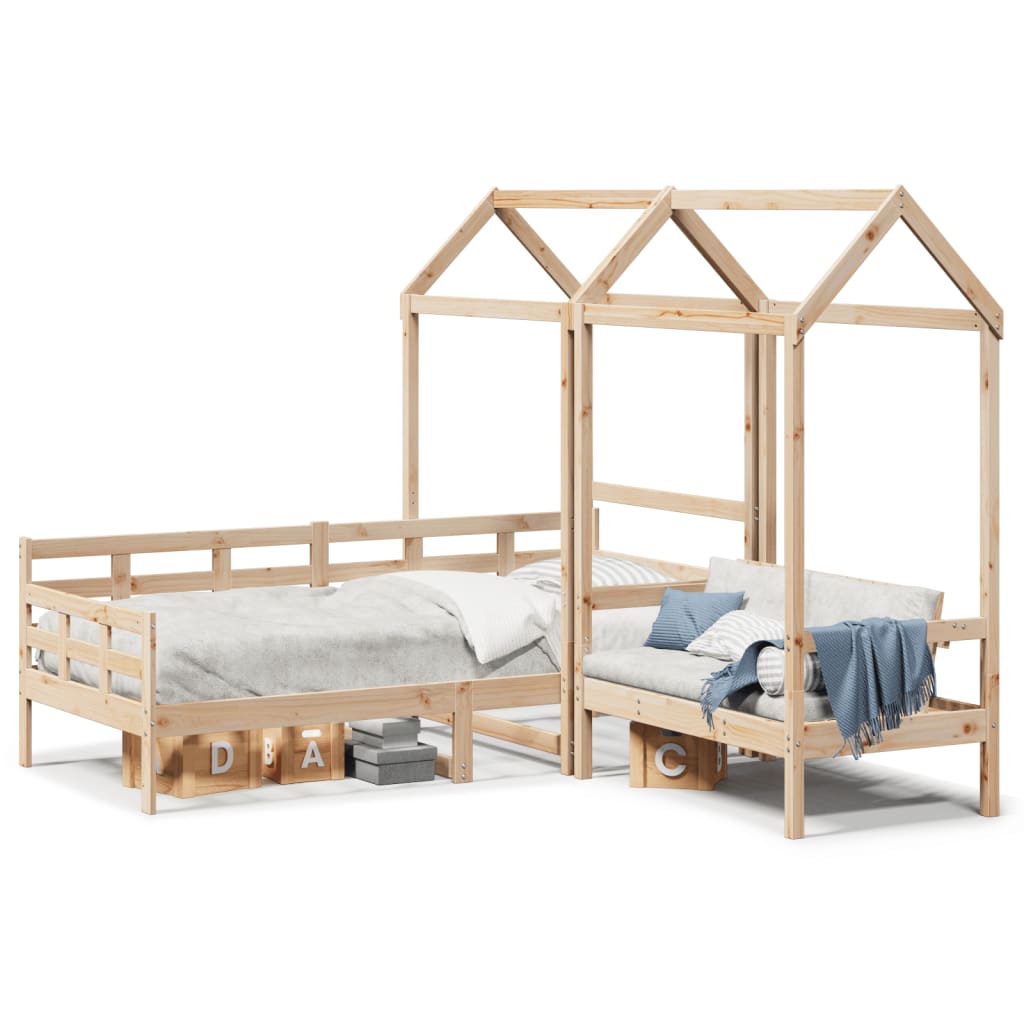 Day Bed and Bench Set with Roof 90x190 cm Solid Wood Pine