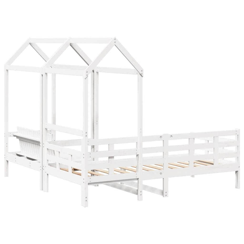 Day Bed and Bench Set with Roof White 90x190 cm Solid Wood Pine