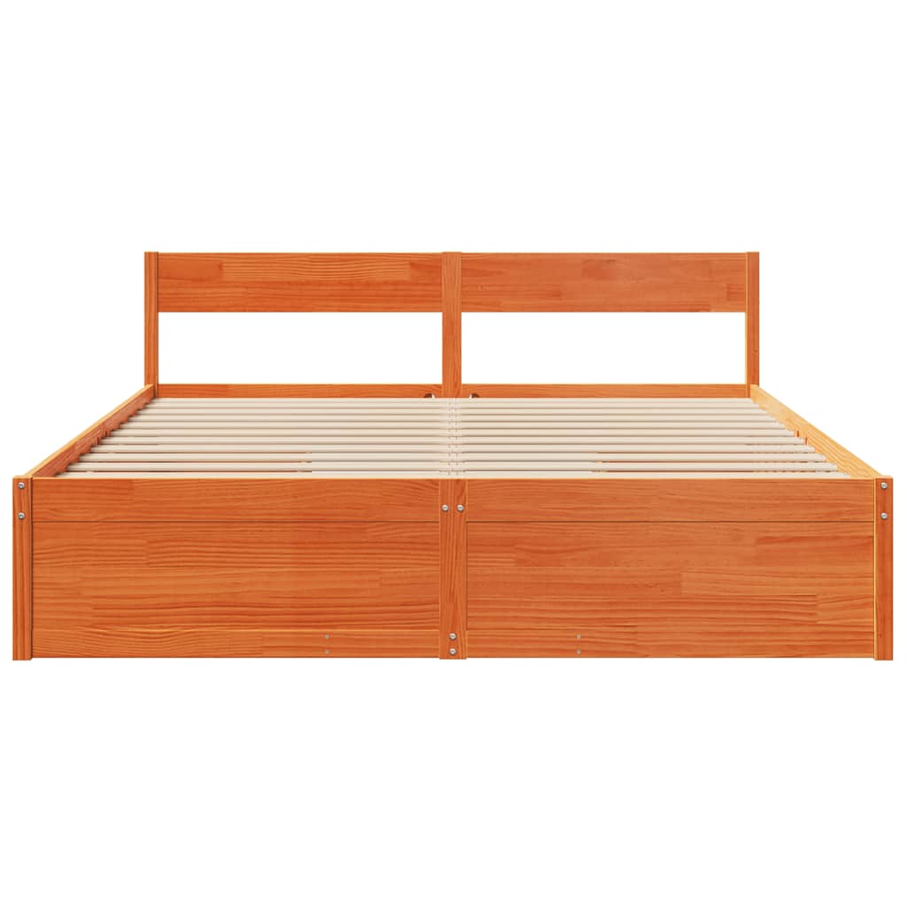 Bed Frame with Drawers Wax Brown 200x200 cm Solid Wood Pine