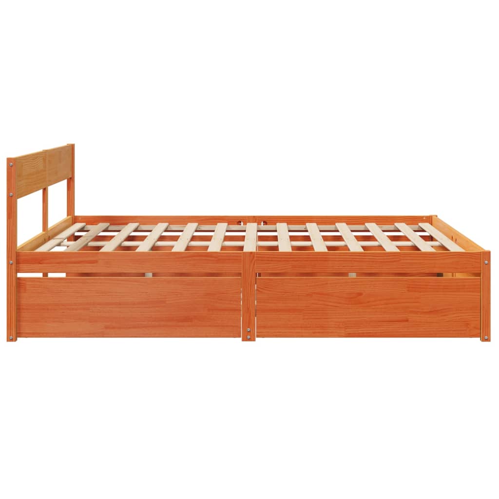 Bed Frame with Drawers Wax Brown 200x200 cm Solid Wood Pine