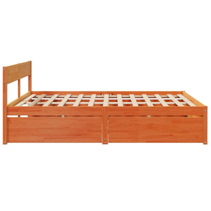 Bed Frame with Drawers Wax Brown 200x200 cm Solid Wood Pine