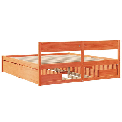 Bed Frame with Drawers Wax Brown 200x200 cm Solid Wood Pine