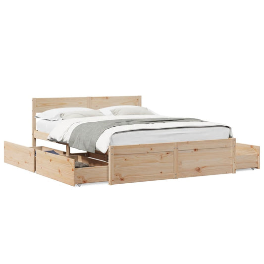 Bed Frame with Drawers 160x200 cm Solid Wood Pine